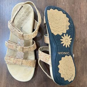 Vionic Amber Cork Strappy Orthotic Comfort Sandals Orthotic Arch Support Tan 8